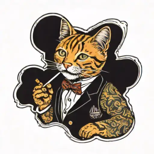 ginger tabby cat smoking a joint   tattoo design idea