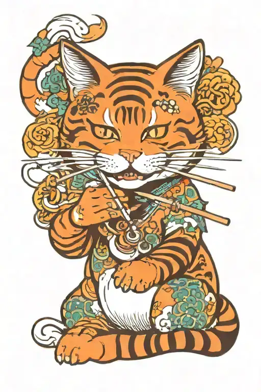 orange cat smoking a joint   tattoo design idea