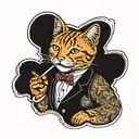 ginger tabby cat smoking a joint   tattoo design idea