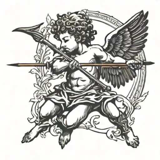 A minimalist design of Cupid shooting an arrow in blackwork style tattoo design idea