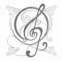 A minimalist tattoo design of a bar of music with a cursive letter 'G', with a heart on the tail as the treble clef tattoo design idea