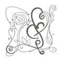 A minimalist tattoo design of a bar of music with a cursive letter 'G', with a heart on the tail as the treble clef tattoo design idea