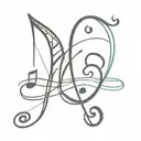 A minimalist tattoo design of a bar of music with a cursive letter 'G', with a heart on the tail as the treble clef tattoo design idea