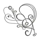 A minimalist tattoo design of a notes with a cursive letter 'G', with a heart on the tail, as the treble clef tattoo design idea