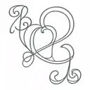 A minimalist tattoo design of a notes with a cursive letter 'G', with a heart on the tail, as the treble clef tattoo design idea