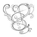 A minimalist tattoo design of a notes with a cursive letter 'G', with a heart on the tail, as the treble clef tattoo design idea