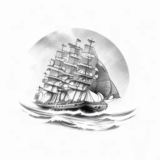 Gladiator, ship, waves, sea tattoo design idea