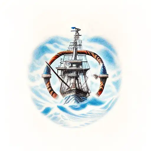 Gladiator, ship, waves, sea tattoo design idea