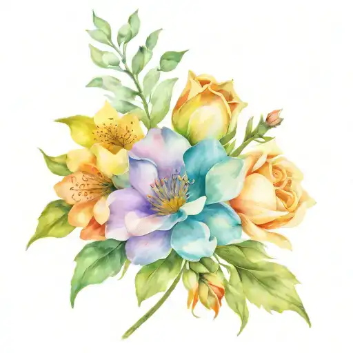 Watercolor Flower boquet of February, September, December and April birth month flower tattoo design idea
