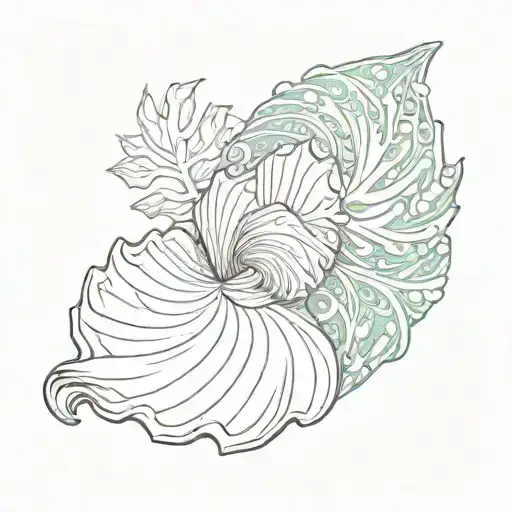 spiral sea shell sea weed leaf intertwined tattoo design idea