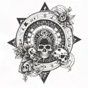 A unique interpretation of a roulette wheel, with skulls and spades and dice symbolising fate tattoo design idea