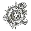 A unique interpretation of a roulette wheel, with skulls and spades and dice symbolising fate tattoo design idea