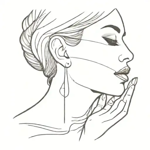 Side profile of women with hand on throat tattoo design idea