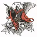 Realistic reaper warrior with angel and demon wings tattoo design idea