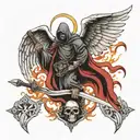 Realistic reaper warrior with angel and demon wings tattoo design idea