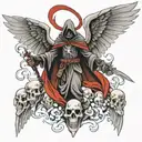 Realistic reaper warrior with angel and demon wings tattoo design idea