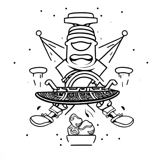 A minimalist tattoo of a skateboard with coffee beans as wheels tattoo design idea