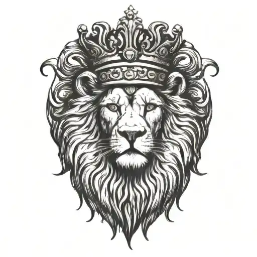 Lion on head crown with inscription tattoo design idea