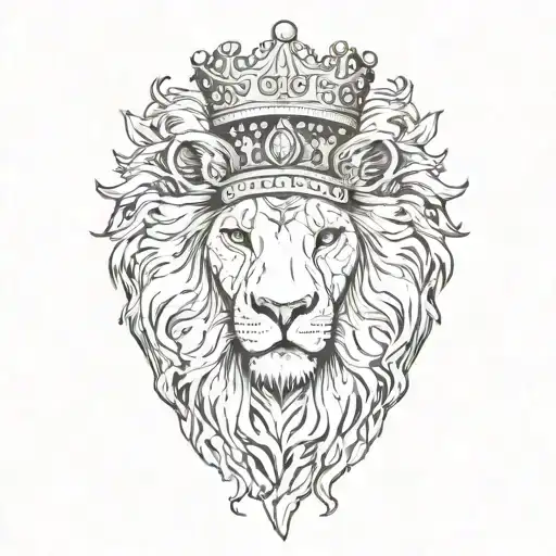 Lion on head crown with inscription tattoo design idea