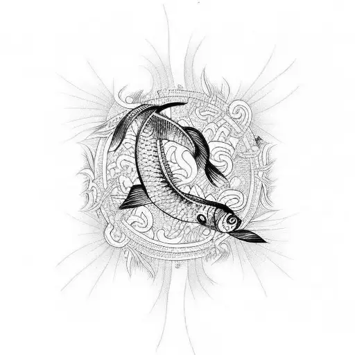 Create a realistic tattoo of a Japanese koi fish swimming through Polynesian-style waves tattoo design idea