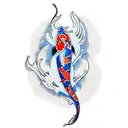 Create a realistic tattoo of a Japanese koi fish swimming through Polynesian-style waves tattoo design idea