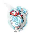 Create a realistic tattoo of a Japanese koi fish swimming through Polynesian-style waves tattoo design idea