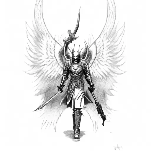 archangel killing devil tattoo design idea