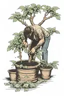 man planting a money tree growing tattoo design idea