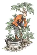 man planting a money tree growing tattoo design idea