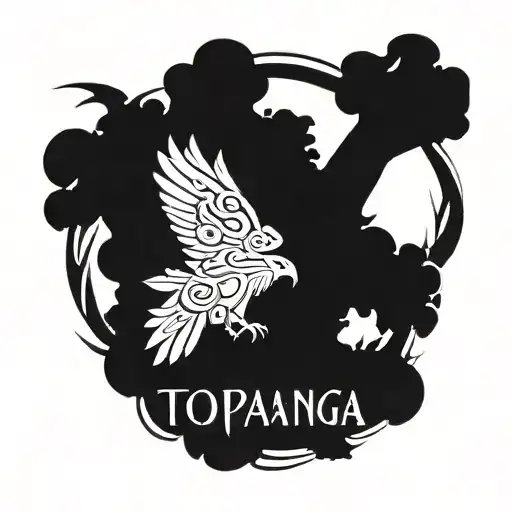 The word TOPANGA inside of a hand drawn red tailed hawk tattoo design idea