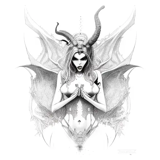 succubus symmetrical tattoo design idea