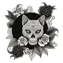 cats roses skull mandala oriental tattoo design idea