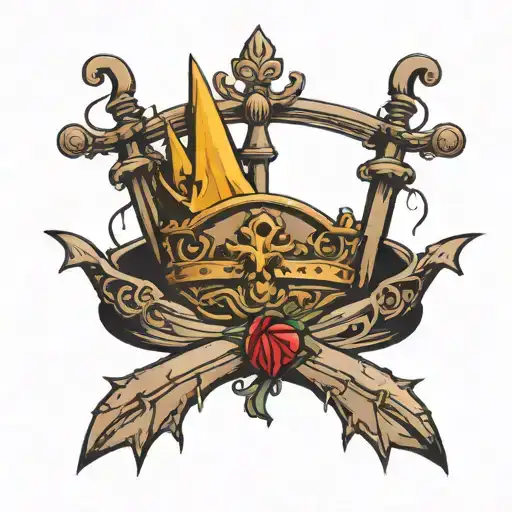 Libra scale with a crown of thorns and a royal crown. The royal crown is portrayed as heavier  tattoo design idea