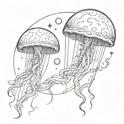 jellyfish and the moon surrounded tattoo design idea