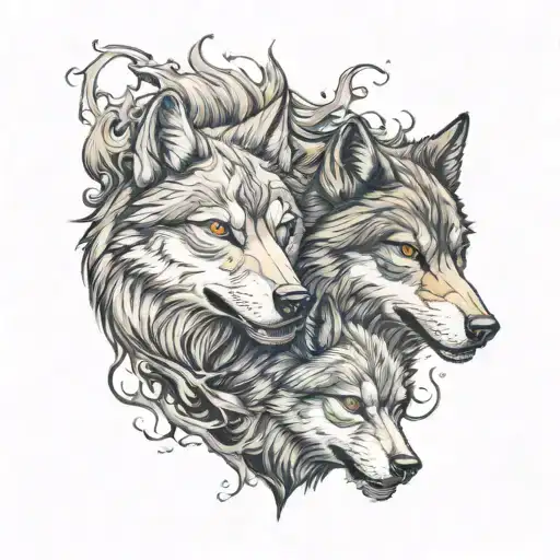 Demonic wolf and lone wolf firey background tattoo design idea