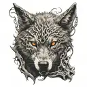 demonic wolf staring menacingly with a sillohoutte of a person below trapped tattoo design idea