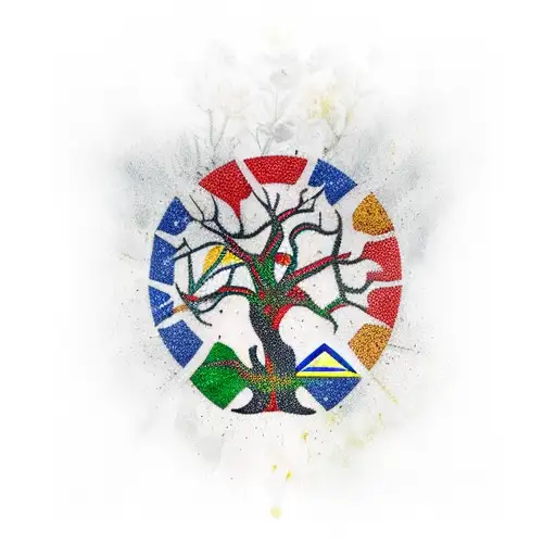 tree with Colombian flag colors trunk Lebanese flag colors roots and Spanish colors flag  fruits tattoo design idea