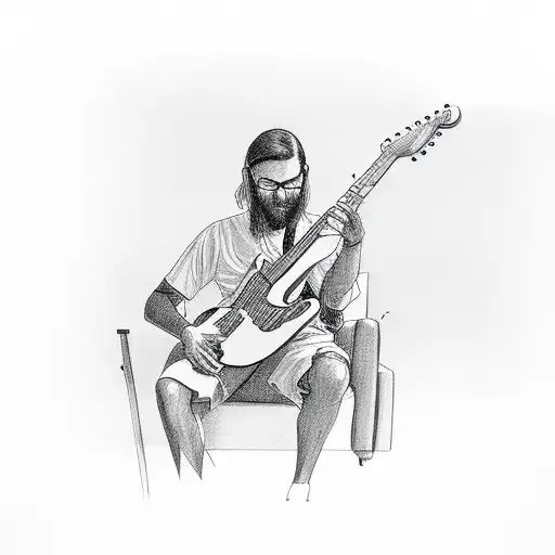 person sitting in pine tree playing electric guitar tattoo design idea