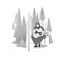 person sitting in pine tree playing electric guitar tattoo design idea
