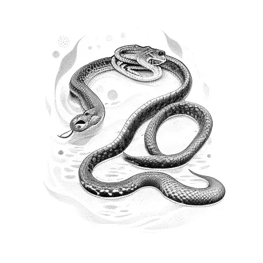 An explorer diving into a pool of water with a snake wrapped around their arm tattoo design idea