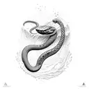 An explorer diving into a pool of water with a snake wrapped around their arm tattoo design idea
