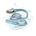 An explorer diving into a pool of water with a snake wrapped around their arm tattoo design idea