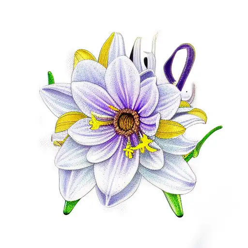 Violet, daisy, daffodils, lily of the valley, gladioulus, narcissus, and infinity symbol tattoo design idea