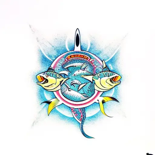 Pisces, shark, paint brush  tattoo design idea