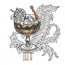 The fluid armband extends downwards and drips liquor into the Negroni cocktail in the thorn-wrapped classical glass. A dizzy little man curls up on the ice in the glass. tattoo design idea