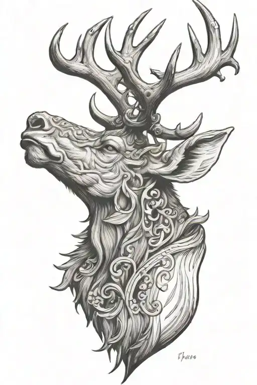 ELK HORN SIDE VIEW tattoo design idea