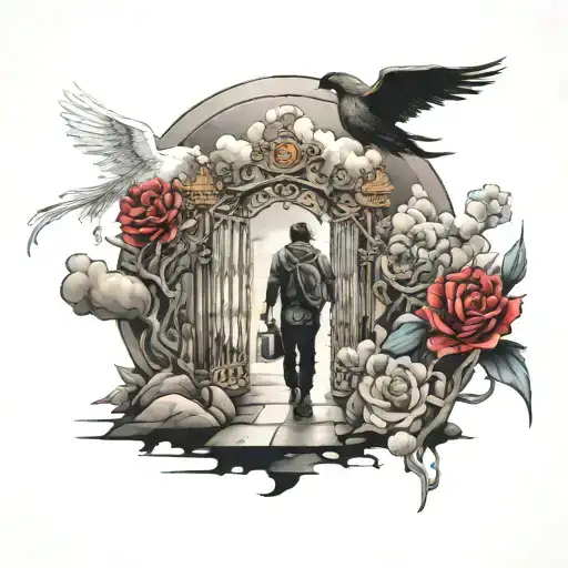 Heaven gates someone walking towards tattoo design idea