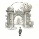 Someone walking towards the heaven gates tattoo design idea