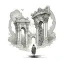 Someone walking towards the heaven gates tattoo design idea