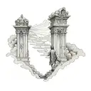 Someone walking towards the heaven gates tattoo design idea